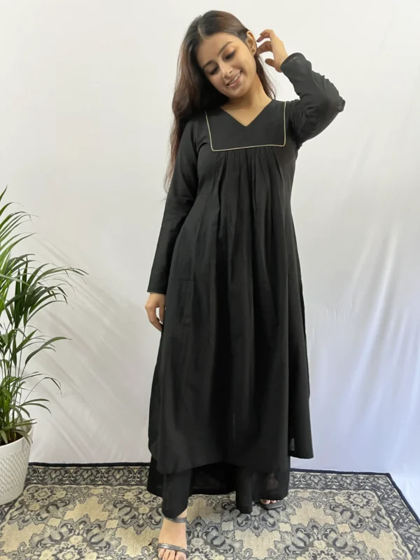 Black V neck pleated Kurta