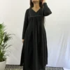 Black V neck pleated Kurta