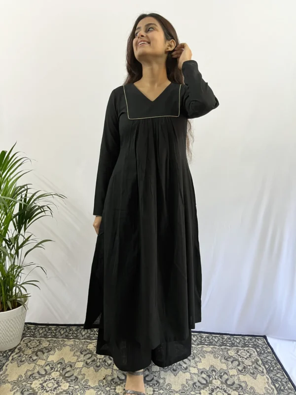 Black V neck pleated Kurta