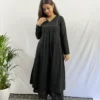 Black V neck pleated Kurta