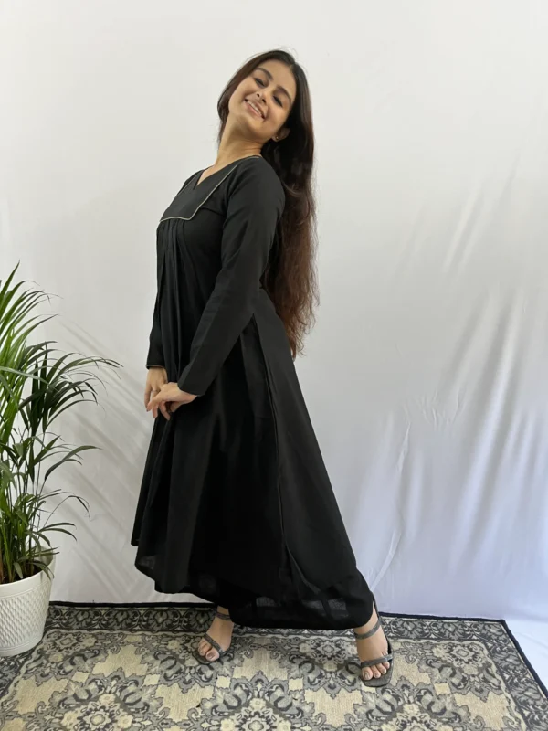 Black V neck pleated Kurta