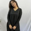 Black V neck pleated Kurta