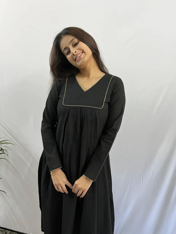 Black V neck pleated Kurta