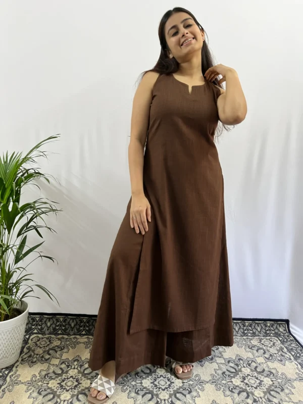 Halter neck coffee brown Kurta and Pant set