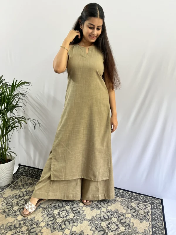 Beige Halter neck Kurta and Pant set