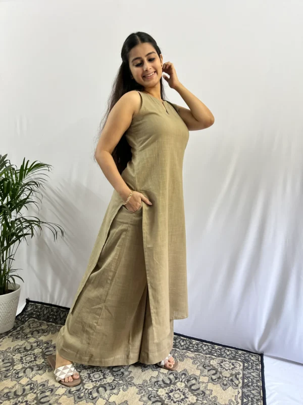 Beige Halter neck Kurta and Pant set