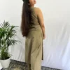 Beige Halter neck Kurta and Pant set