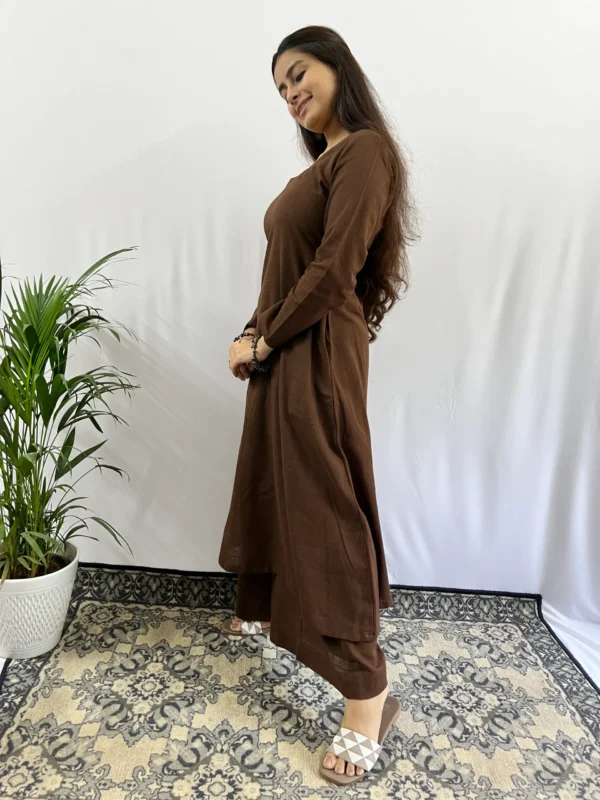 Pure Cotton Coffee brown Square neck Kurta Palazzo with Pant