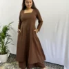 Pure Cotton Coffee brown Square neck Kurta Palazzo with Pant