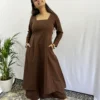 Pure Cotton Coffee brown Square neck Kurta Palazzo with Pant