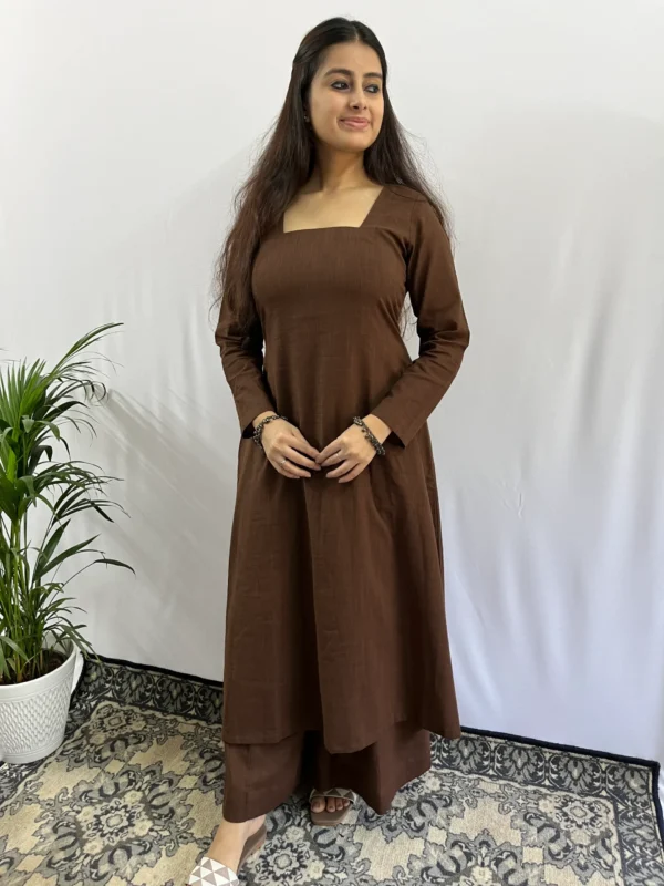 Pure Cotton Coffee brown Square neck Kurta Palazzo with Pant