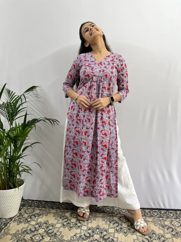 Grey Kalamkari handblocked Kurta