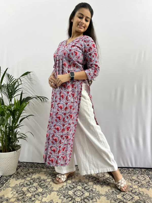 Grey Kalamkari handblocked Kurta