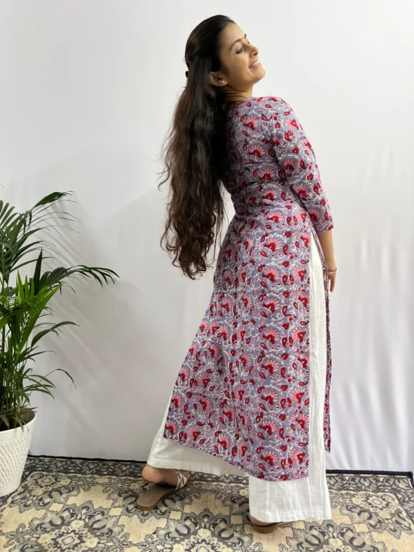 Grey Kalamkari handblocked Kurta