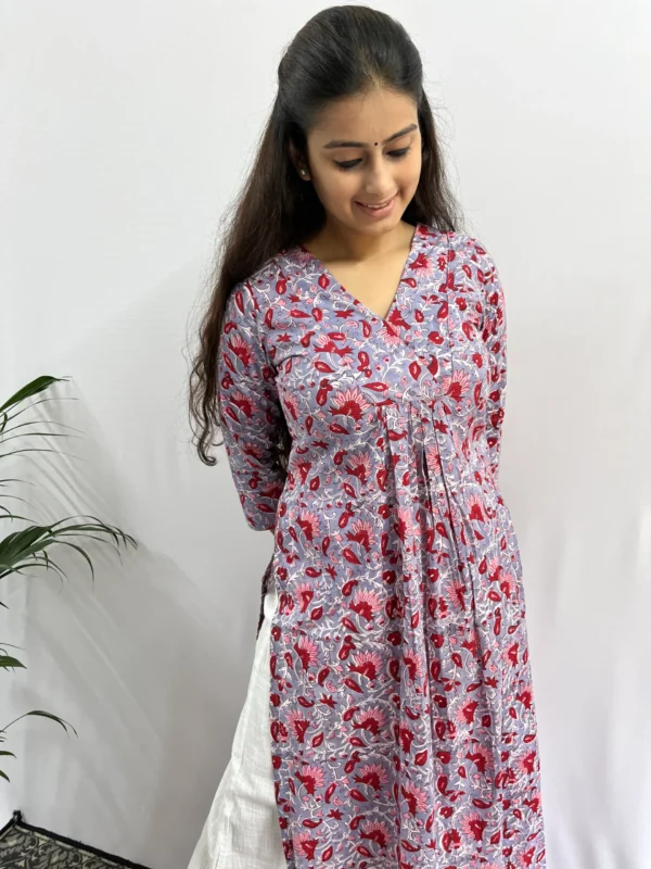 Grey Kalamkari handblocked Kurta