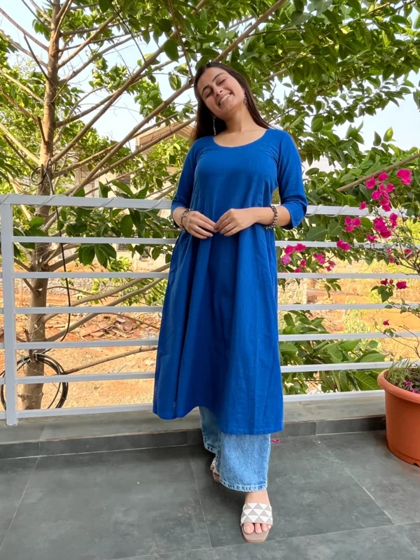 Blue Kali cut Kurta with pocket