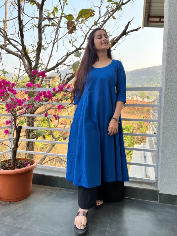 Blue Kali cut Kurta with black Palazzo