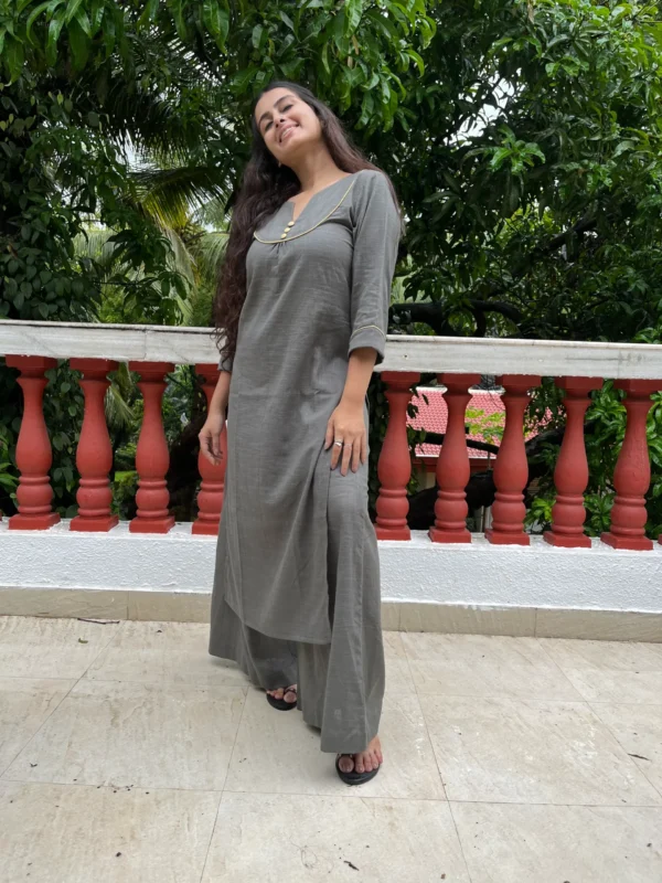 Grey kurta with palazzo pants in pure cotton fabric