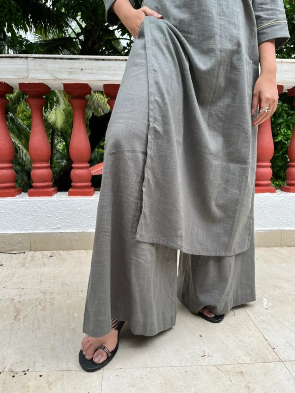 Grey kurta with palazzo pants in pure cotton fabric