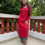 Maroon V neck Kurta with Grey Dhoti