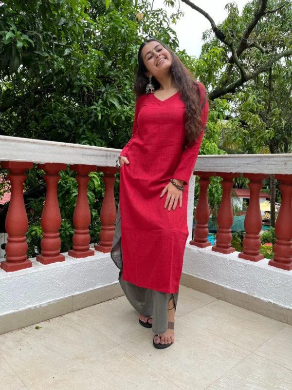 Maroon Kurta with Gray Dhoti pants