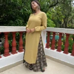 V neck Kurta with Kalamkari Palazzo