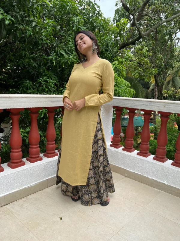 Mellow yellow kurta with kalamkari palazzo