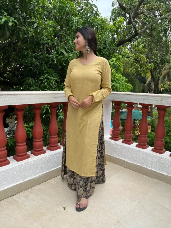 Mellow yellow kurta with kalamkari palazzo