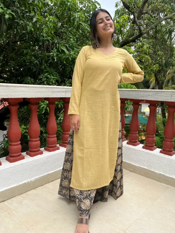 Mellow yellow kurta with kalamkari palazzo