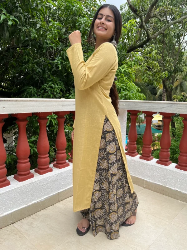 Mellow yellow kurta with kalamkari palazzo