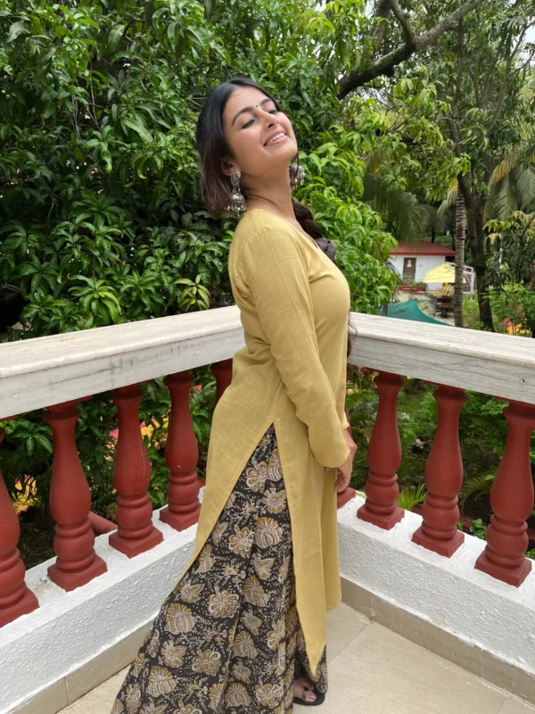 Mellow yellow kurta with kalamkari palazzo