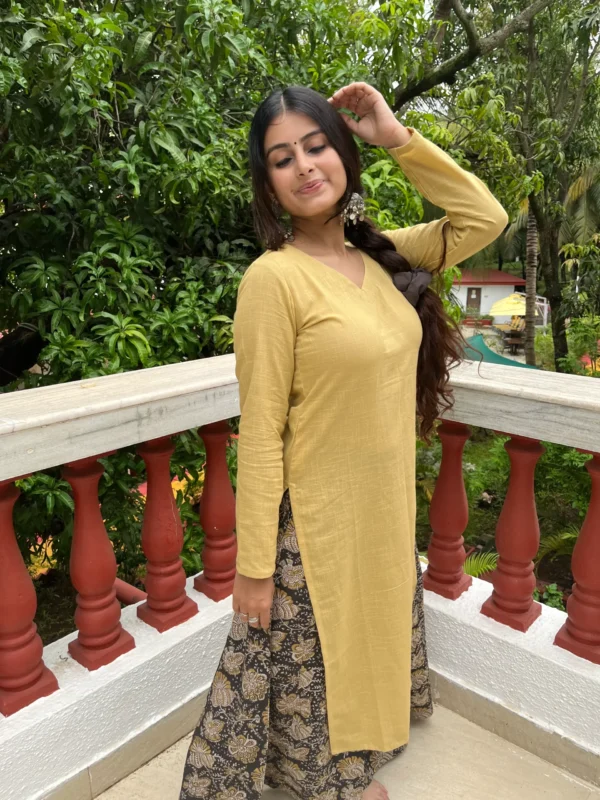 Mellow yellow kurta with kalamkari palazzo