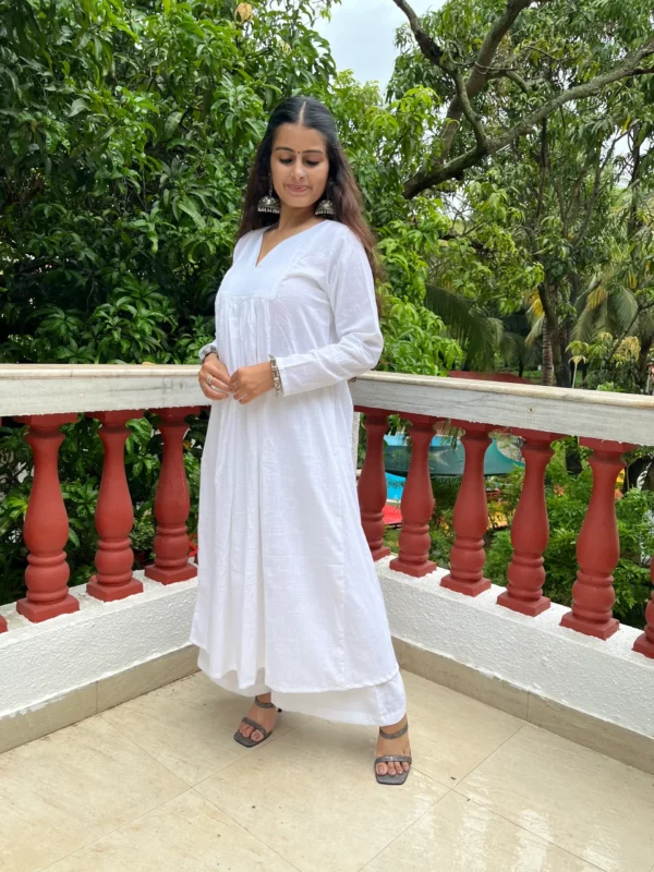 Pure cotton White Gher Kurta with pocket