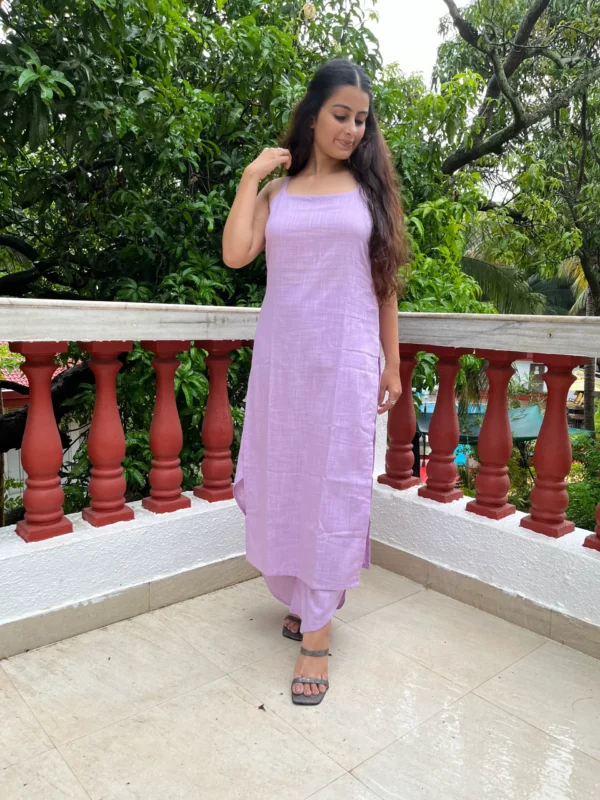 Lilac cotton Kurta and Pant set