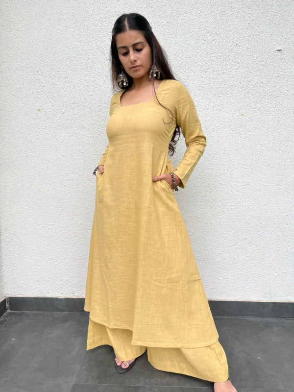 Square neck Kurta with palazzo in Daffodil