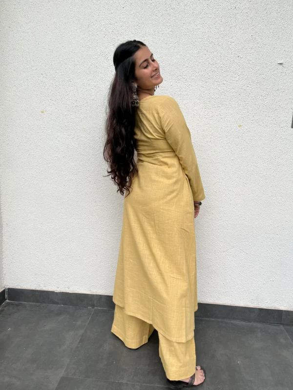 Square neck Kurta with palazzo in Daffodil