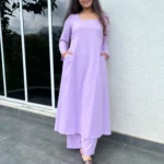 Square neck Kurta with Palazzo pants in Lilac