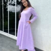 Square neck Kurta with Palazzo pants in Lilac