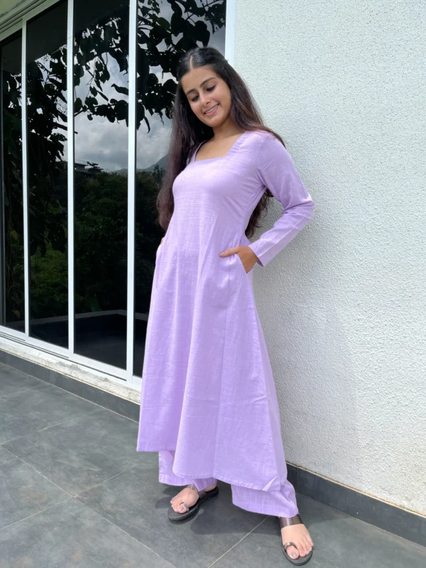 Square neck Kurta with Palazzo pants in Lilac