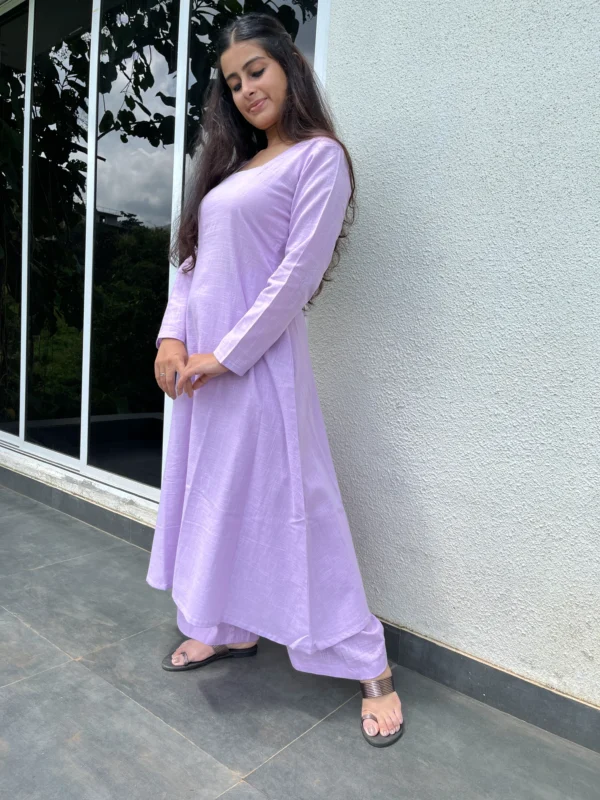 Square neck Kurta with Palazzo pants in Lilac