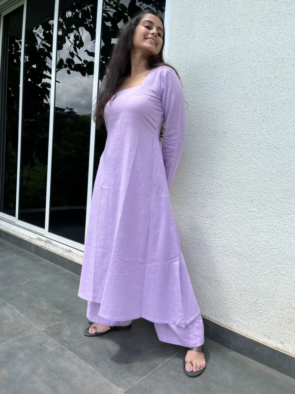 Square neck Kurta with Palazzo pants in Lilac
