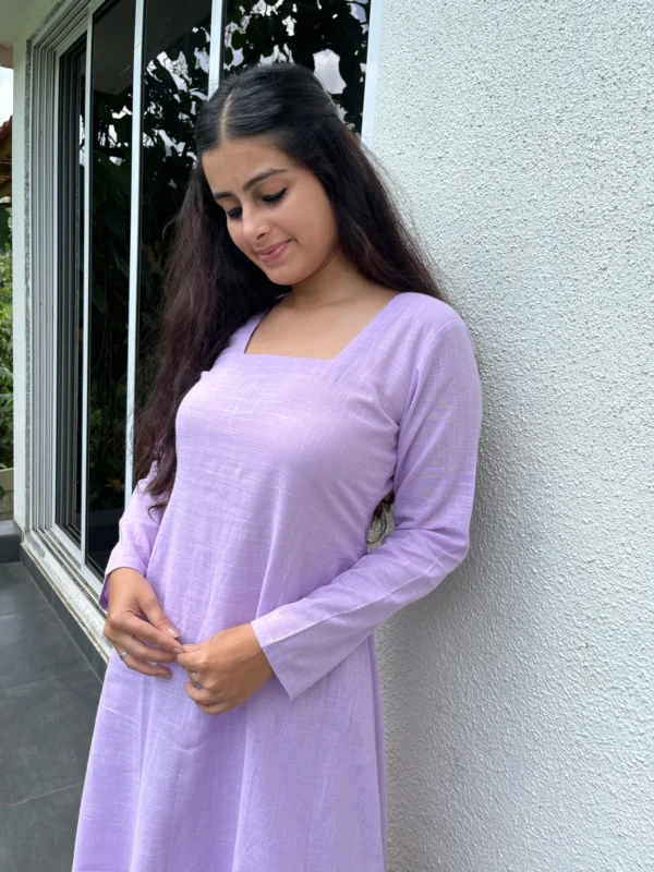 Square neck Kurta with Palazzo pants in Lilac