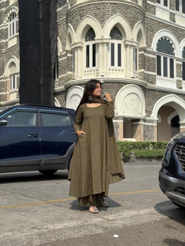 Dark Olive suit set with Dupatta