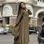 Kali cut suit set with Dupatta in Dark Olive