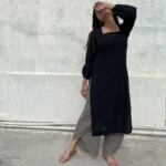 Black Raya Kurta with Light Sage Dhoti Pants