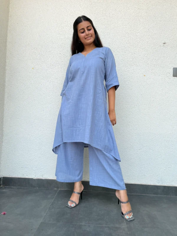 Light blue suit set in pure cotton