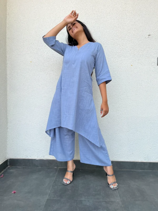 Light blue suit set in pure cotton