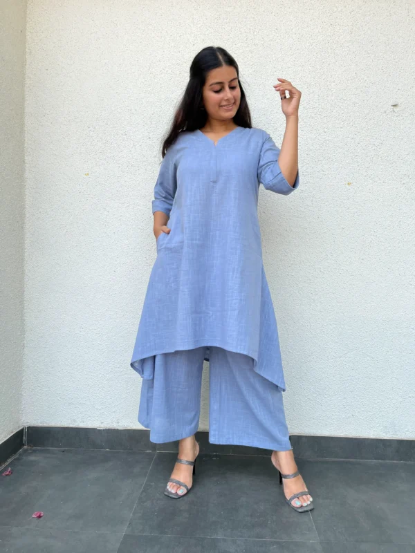 Light blue suit set in pure cotton