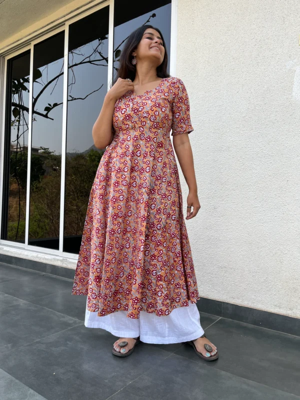 Yellow floral kurta with pocket