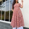 Yellow floral kurta with pocket
